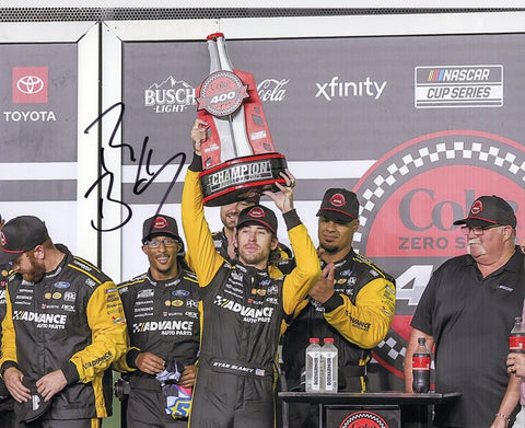 Autographed 8x10 photo of Ryan Blaney holding the trophy after winning the 2025 Daytona night race in the #12 Advance Auto Ford. The image shows Blaney celebrating in Victory Lane under the track lights, making it an ideal collectible and a great gift for passionate NASCAR fans. We are always here to help.