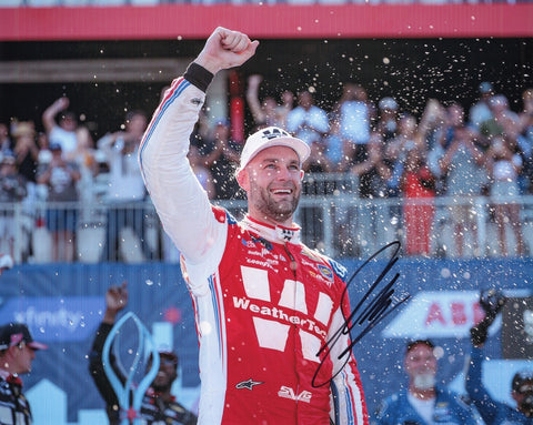 Autographed 2025 Shane Van Gisbergen Chicago Xfinity Race Victory Lane photo showing SVG celebrating after his win beside the #97 WeatherTech Racing car. This signed 8x10 NASCAR collectible includes a COA, makes a great gift, and we are always here to help with any questions you may have.