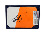 Displayed autographed Toni Breidinger #5 Celsius race-used NASCAR sheet metal from the 2025 Charlotte truck with visible racing wear. Housed inside a protective plastic toploader, this trading-card-size collectible makes a great gift for Toni Breidinger fans, Charlotte enthusiasts, and motorsports memorabilia collectors.