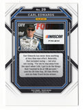 Detailed view of the Carl Edwards signed 2023 Panini Prizm Racing Bristol Win Silver Prizm trading card showcasing its distinctive reflective Silver Prizm design. This collectible NASCAR autograph card celebrates Edwards and his racing accomplishments at Bristol Motor Speedway, making it a desirable piece for motorsports enthusiasts and trading card collectors.