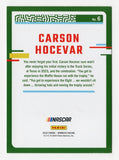 Close-up image of signed Carson Hocevar 2024 Donruss NASCAR Truck Series trading card, showcasing sharp design, vibrant detail, and racing imagery, perfect for fans and collectors seeking a modern motorsports collectible to display in a collection or give as a great gift.