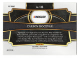 Close-up image of signed Carson Hocevar 2024 Panini Select NASCAR Cup Series rookie card, highlighting the #77 Gainbridge Spire car, sleek design, and vibrant detail, perfect for fans and collectors looking to add a high-quality modern racing collectible to their display or give as a great gift.