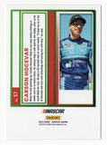 Close-up image of signed Carson Hocevar 2025 Donruss Blue Parallel NASCAR trading card numbered 025/199, showcasing bold color, sharp design, and racing detail, perfect for fans and collectors looking to add a numbered modern motorsports collectible to their display or give as a great gift.