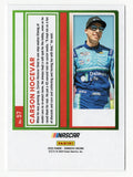 Close-up image of signed Carson Hocevar 2025 Donruss Red and Blue Insert NASCAR trading card, showcasing vibrant colors, sharp design, and racing detail, perfect for fans and collectors looking to add a unique modern motorsports collectible to their display or give as a great gift.
