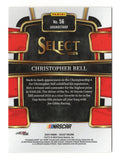 Detailed view of the Christopher Bell signed 2024 Panini Select Racing NASCAR trading card highlighting his autograph and collectible racing card design. Accompanied by a Certificate of Authenticity, this signed NASCAR collectible makes a great gift for Christopher Bell supporters and collectors of Joe Gibbs Racing memorabilia and driver autographs.