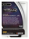 A signed Dale Earnhardt Jr. 2021 Panini Chronicles Racing Titan Red insert trading card, individually numbered 25 of 99. Featuring Earnhardt Jr.'s autograph, bold red parallel design, and an accompanying Certificate of Authenticity, this collectible makes a great gift for NASCAR enthusiasts and collectors of numbered racing memorabilia.