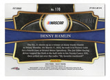 Signed Denny Hamlin 2024 Panini Select Racing Pit Road Blue Parallel Insert trading card numbered #114 of 175, featuring an authentic autograph, included Certificate of Authenticity, and rigid plastic toploader. A premium limited-edition NASCAR collectible for serious enthusiasts.