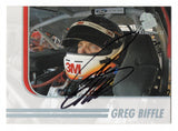 Autographed Greg Biffle 2011 Press Pass Premium Performers NASCAR trading card featuring a hand-signed autograph. This card showcases Biffle in the #16 Roush Racing 3M car and includes a Certificate of Authenticity. Ideal for card collectors, display cases, or gifting to dedicated NASCAR fans.