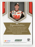 Signed Greg Biffle 2013 Magnificent Materials NASCAR card showcasing race-used firesuit fabric from his No. 16 car. This low-production Signature Edition offers exceptional scarcity and visual appeal. A great gift option for collectors who appreciate rare NASCAR trading cards and authentic race-used memorabilia.