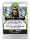 Detailed view of the Hailie Deegan signed 2022 Panini Prizm Racing NASCAR trading card celebrating her accomplishments and popularity in motorsports. This autographed Panini Prizm collectible comes with a Certificate of Authenticity and makes a great gift for NASCAR enthusiasts, Hailie Deegan fans, and collectors of signed racing memorabilia.
