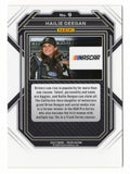 Detailed view of a Hailie Deegan signed 2023 Panini Prizm Racing NASCAR trading card highlighting her autograph and the collectible racing card design. Accompanied by a Certificate of Authenticity, this motorsports collectible makes a great gift for Hailie Deegan fans and collectors of NASCAR driver autographs.