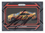 Front view of an autographed Joey Logano 2023 Panini Prizm Racing NASCAR trading card featuring his recognizable #22 Pennzoil Team Penske Ford Mustang and distinctive Panini Prizm design. This signed collectible includes a Certificate of Authenticity and appeals to Joey Logano fans, NASCAR enthusiasts, and racing memorabilia collectors.