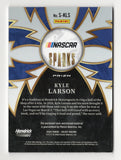 Detailed view of the Kyle Larson signed 2024 Panini Select Racing Sparks NASCAR trading card highlighting the embedded race-used tire relic and autograph. Accompanied by a Certificate of Authenticity, this collectible makes a great gift for Kyle Larson fans and enthusiasts who collect NASCAR memorabilia and racing relic cards.