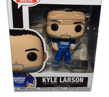 Close-up of the signed Kyle Larson #5 Hendrick Cars Racing NASCAR Funko Pop #16 showcasing the authentic autograph, distinctive HendrickCars.com design, detailed Funko styling, and included Certificate of Authenticity. An eye-catching collectible celebrating the NASCAR Cup Series Champion and Hendrick Motorsports driver.