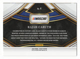 Detailed view of the Rajah Caruth signed 2024 Panini Select Racing Sights of Victory NASCAR trading card highlighting his autograph and the Las Vegas Motor Speedway victory theme. Accompanied by a Certificate of Authenticity, this collectible makes a great gift for Rajah Caruth fans and collectors of NASCAR Truck Series memorabilia.