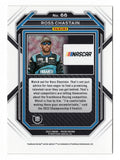 Detailed view of the Ross Chastain signed 2023 Panini Prizm Racing NASCAR trading card highlighting his autograph and collectible racing card design. Accompanied by a Certificate of Authenticity, this signed NASCAR collectible makes a great gift for Ross Chastain supporters and collectors of Trackhouse Racing memorabilia and driver autographs.
