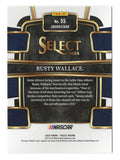 Detailed view of the Rusty Wallace signed 2024 Panini Select Racing Grandstand NASCAR trading card highlighting his autograph and collectible Grandstand design. Accompanied by a Certificate of Authenticity, this signed racing card makes a great gift for Rusty Wallace supporters and collectors of NASCAR Hall of Fame memorabilia and driver autographs.