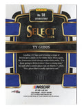 Signed Ty Gibbs 2024 Panini Select Racing Grandstand Blue Parallel Insert trading card featuring the No. 54 SiriusXM Toyota, authentic autograph, serial number #171 of 199, included Certificate of Authenticity, and rigid plastic toploader. A premium NASCAR collectible.