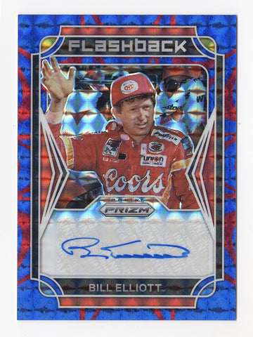 Bill Elliott 2022 Panini Prizm Racing FLASHBACK RED BLUE HYPER PRIZM AUTOGRAPH Rare Insert Signed NASCAR Collectible Trading Card #66/99