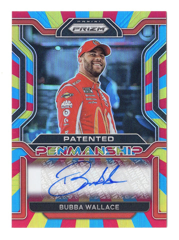 Bubba Wallace 2022 Panini Prizm Racing RAINBOW PRIZM AUTOGRAPH (Patented Penmanship) Rare Signed NASCAR Collectible Insert Trading Card #01/24