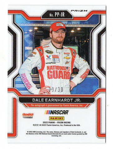 Dale Earnhardt Jr. 2022 Panini Prizm Racing REACTIVE BLUE AUTOGRAPH  (Patented Penmanship) Signed NASCAR Collectible Insert Trading Card #23/30  (Only 