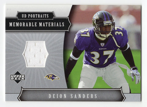 Deion Sanders 2005 UD Portraits Football MEMORABLE MOMENTS Game-Used Jersey Relic Card