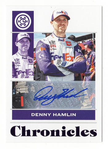 Denny Hamlin 2022 Panini Chronicles Racing PURPLE PARALLEL AUTOGRAPH Signed NASCAR Collectible Insert Trading Card #03/25