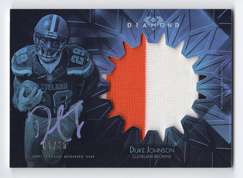 DUKE JOHNSON Topps Diamond Football 3-COLOR JERSEY PATCH AUTOGRAPH (Game Used Jersey) Cleveland Browns Rare Signed NFL Collectible Insert Trading Card #01/25