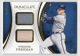 Freddie Freeman 2016 Panini Immaculate Collection DUAL JERSEY - BAT RELIC Baseball Card - Limited edition card featuring dual jersey and bat relic, with protective sleeve and toploader.