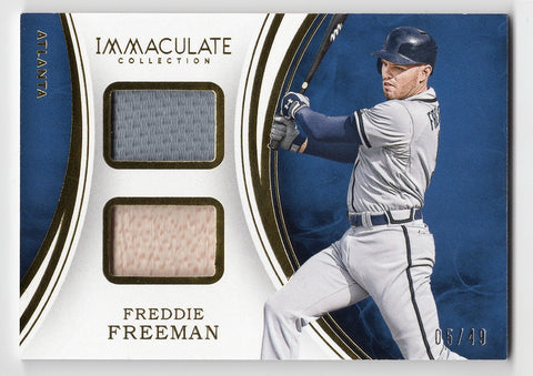 Freddie Freeman 2016 Panini Immaculate Collection DUAL JERSEY - BAT RELIC Baseball Card - Limited edition card featuring dual jersey and bat relic, with protective sleeve and toploader.