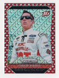 Signed Greg Biffle 2016 Panini Prizm Racing Red Flag Prizm NASCAR trading card featuring the KFC Nashville Hot Chicken paint scheme. Individually numbered #27/75, this low-production insert includes a Certificate of Authenticity and is ideal for collectors who focus on rare Panini Prizm NASCAR cards.