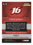 Autographed Greg Biffle 2016 Panini Prizm Red Flag NASCAR insert card showcasing the KFC Nashville Hot Chicken design. Limited to only 75 produced, this collectible offers strong visual impact and rarity. A great gift option for fans who appreciate modern NASCAR trading cards and unique sponsor themes.