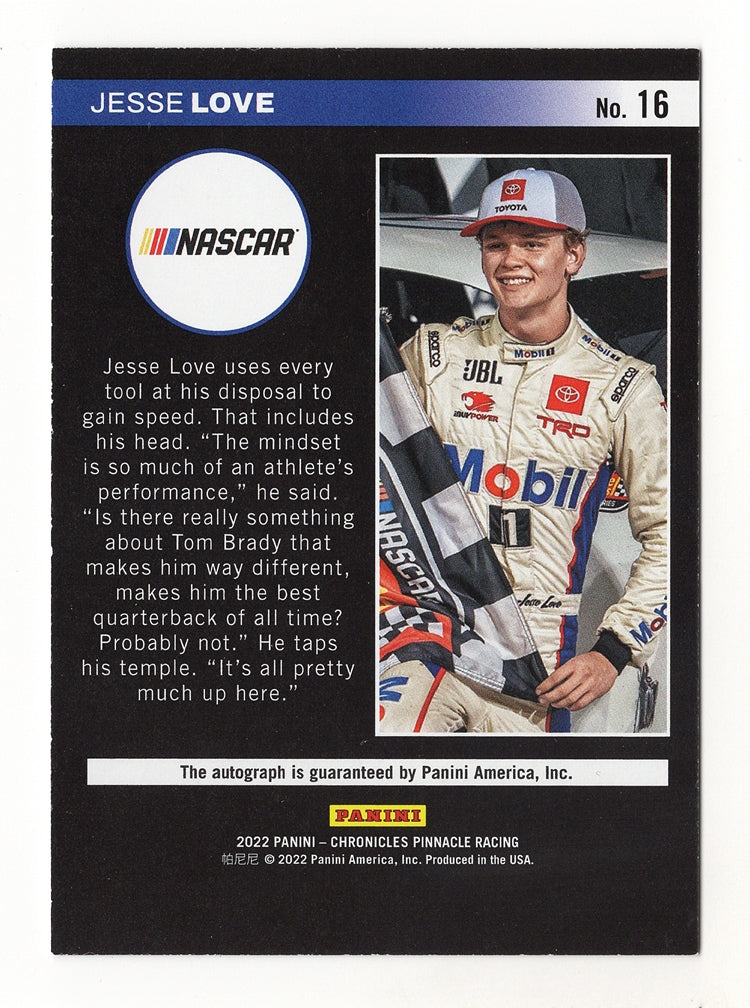Jesse Love 2022 Panini Chronicles Racing Pinnacle Autograph NASCAR Card ...
