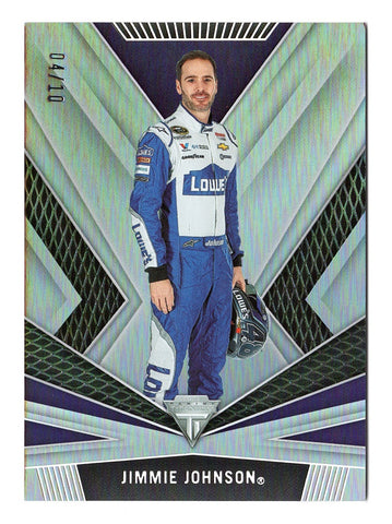 Jimmie Johnson 2023 Panini Chronicles Titanium Racing HOLO SILVER NASCAR Insert Card #04/10, certified by Panini America Inc., includes a lifetime authenticity guarantee. A perfect addition to any sports card collection and an excellent gift for Jimmie Johnson fans.
