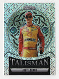 Front view of a Joey Logano 2025 Panini Prizm Racing Talisman Mojo NASCAR trading card featuring the three-time Cup Series champion and distinctive Talisman insert design. This rare Mojo Prizm parallel is serial numbered #07/25, making it a desirable collectible for Joey Logano fans and NASCAR trading card collectors.