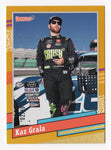 Kaz Grala 2024 Donruss Racing 1991 Retro Rare Gold Insert Trading Card #02/10. This limited edition NASCAR card features a premium gold finish and nostalgic 1991 Retro design. With only 10 made, it's an exclusive collectible backed by a lifetime authenticity guarantee and makes a perfect gift for fans.