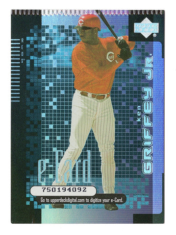 Ken Griffey Jr. 2000 Upper Deck e-Card RARE PRODUCTION ERROR Collectible Insert - Singular 1 of 1 baseball trading card with unique error, complete with protective sleeve and toploader.