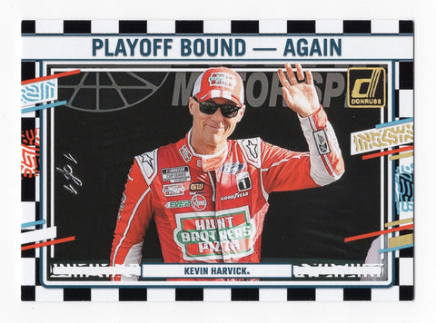 Kevin Harvick 2024 Donruss Racing 1/1 Checkered Flag Playoff Bound-Again NASCAR card. This rare, one-of-a-kind collectible showcases Harvick's playoff drive and legacy. The card comes with a lifetime authenticity guarantee, making it a perfect gift for NASCAR fans.