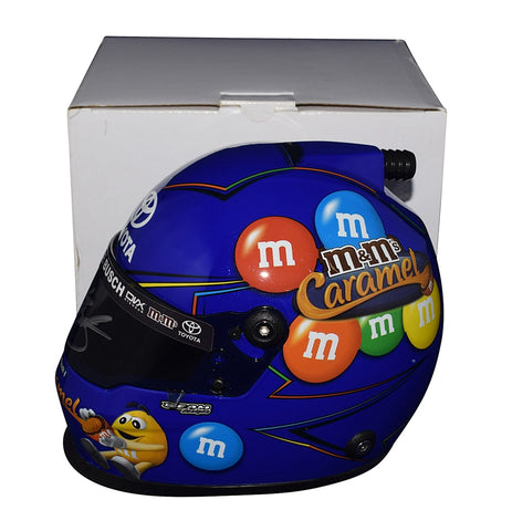 AUTOGRAPHED 2019 Kyle Busch #18 M&M's Caramel (Joe Gibbs Racing) Signed Official Replica NASCAR Collectible Mini Helmet with COA