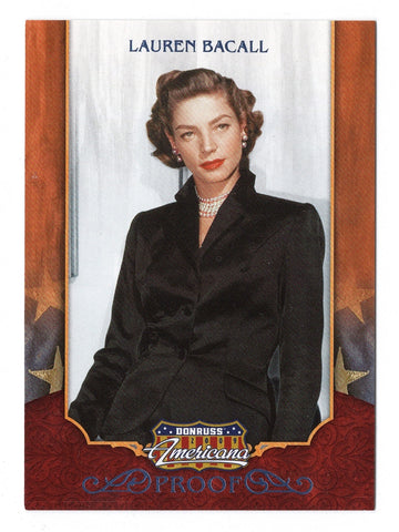 LAUREN BACALL Donruss Americana 2009 PLATINUM PROOF Parallel Card - Limited edition collectible celebrating the Hollywood legend.
