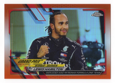 Lewis Hamilton 2021 Topps Chrome F1 Card - ORANGE RED REFRACTOR Rare Insert