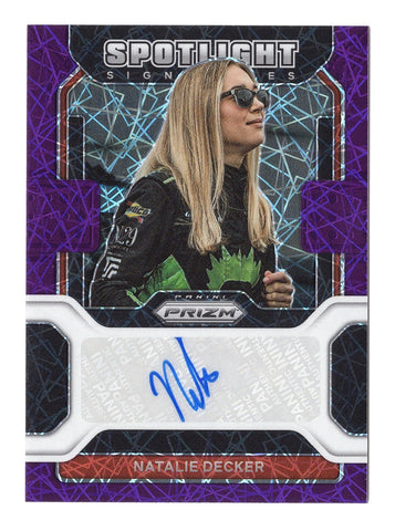 Natalie Decker 2022 Panini Prizm Racing PURPLE VELOCITY AUTOGRAPH (Spotlight Signatures) Signed NASCAR Collectible Insert Trading Card #25/99 (Only 99 Made!)