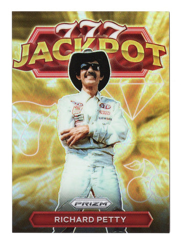 Richard Petty 2023 Panini Prizm Racing 777 JACKPOT Rare Prizm SSP NASCAR Trading Card, authenticated by Panini America Inc., comes with a lifetime authenticity guarantee. A prestigious collector’s item and a great gift for classic NASCAR fans.