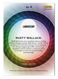 Exclusive Rusty Wallace Color Wheel NASCAR insert card from Panini Prizm Racing 2023, featuring rare SSP case hit design. Authenticated by Panini America Inc., this card comes with a lifetime guarantee, ideal for serious collectors and as a unique gift for racing fans.