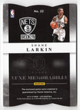 Rare Shane Larkin Luxe Memorabilia 2-Color Patch Relic Blue Parallel Trading Card featuring game-worn jersey.