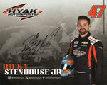 Signed 8x10 glossy NASCAR collectible photo of Ricky Stenhouse Jr. #47 Hyak Motorsports Racing Official Hero Card featuring high-quality print and vibrant colors. Ideal for racing fans and makes a thoughtful gift for collectors and enthusiasts.