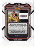 Rare Terry Labonte NASCAR insert card from the 2023 Panini Prizm Racing series, number 03 of 10. Features a Gold Prizm finish with Kellogg's Corn Flakes branding, authenticated by Panini America Inc. and includes a lifetime guarantee, ideal for collectors and as a special gift.
