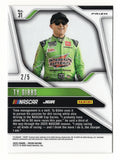 Detailed view of the Ty Gibbs 2025 Panini Prizm Racing Black Gold NASCAR trading card highlighting its distinctive black and gold design and limited serial numbering of #2/5. This scarce Joe Gibbs Racing collectible makes a great gift for Ty Gibbs fans and enthusiasts of rare NASCAR trading cards.
