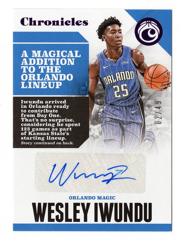 AUTOGRAPHED Wesley Iwundu 2017-18 Panini Chronicles Basketball Rookie Card #02/49