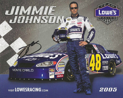 AUTOGRAPHED 2005 Jimmie Johnson #48 Team Lowes Racing OFFICIAL HERO CARD Signed Collectible Picture 8X10 Inch NASCAR Photo with COA